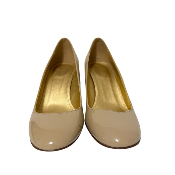 J. Crew Beige Nude Patent Leather Pumps 96716 Wooden Heel Italian Made Size 7 - Picture 5 of 16